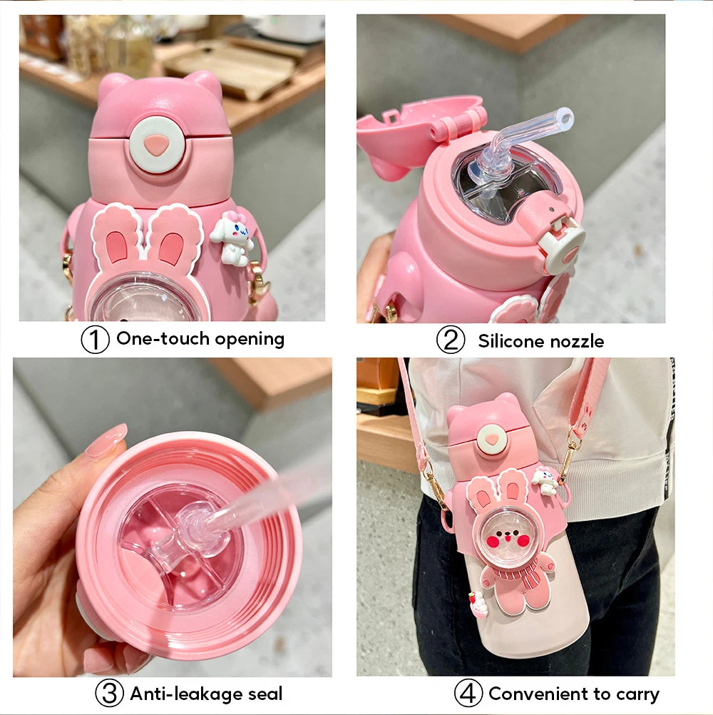 520ML Kids Stainless Steel Thermos Cup Children'S Hot Water Cup Portable Thermos Bottle Cartoon Thermos Bottle Insulation Cup