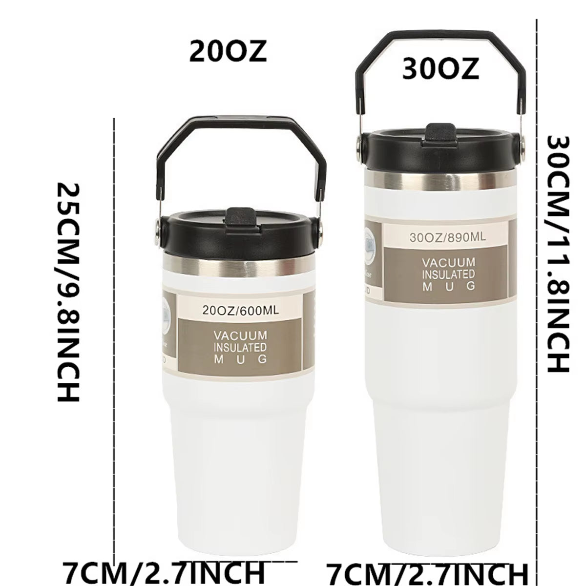 1Pc Vacuum Tumbler with Lid Stainless Steel Portable Water Bottle with Dazzling Handle Insulated Tumbler Tote Handle 20/30OZ