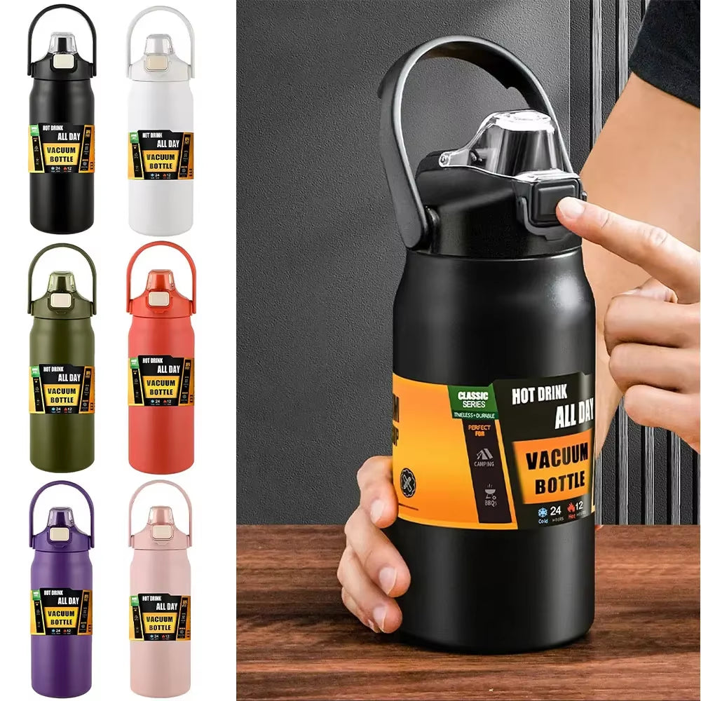 Outdoor Thermos Portable 304 Stainless Steel Thermal Mug 800/1500ML Tumbler Vacuum Flask Cold Hot Sports Water Bottle with Straw